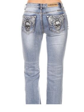 Platinum plush stretch skull pocket jeans